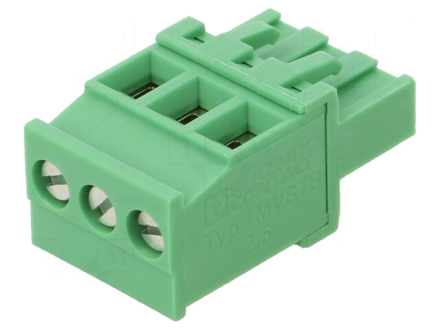 Ontkoppelbare terminal strip; 5mm; banen: 3; hoek van 90 °; groen