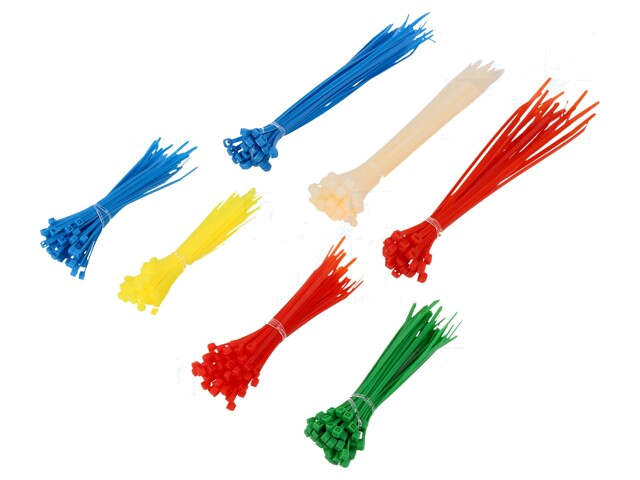 Kabelbinderset; polyamide; rood,natuurlijk,blauw,groen,geel