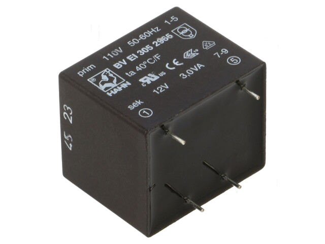 Transformator: ingegoten; 3VA; 110VAC; 12V; 250mA; PCB; BVEI