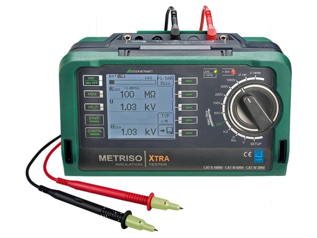 Meter: isolatieweerstand; LCD,LED; 50V,100V,250V,500V,1kV; IP52