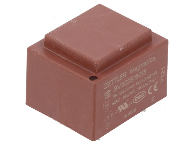Transformator: ingegoten; 1,8VA; 230VAC; 18V; 100mA; PCB
