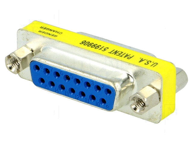 Verloopstuk: adapter; D-Sub 15pin vrouwelijk,aan beide zijden