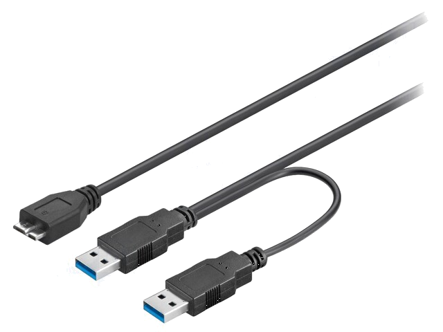 Kabel; USB 3.0; USB-A-stekker x2,USB B-microstekker; 0,3m; zwart