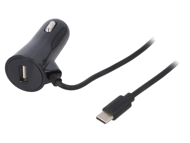 Autohouder; zwart; op ruit; USB A,USB C; 15W; Iin: 2A; 1,2m; USB 2.0