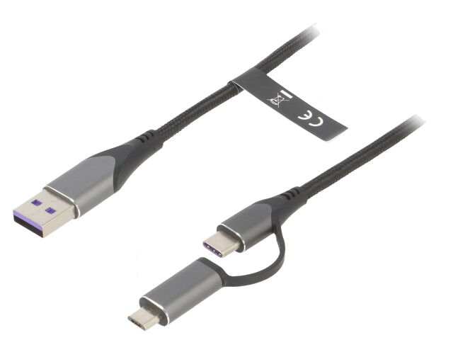 Kabel; USB 2.0; USB-A-stekker,USB B-microstekker,USB-C-stekker