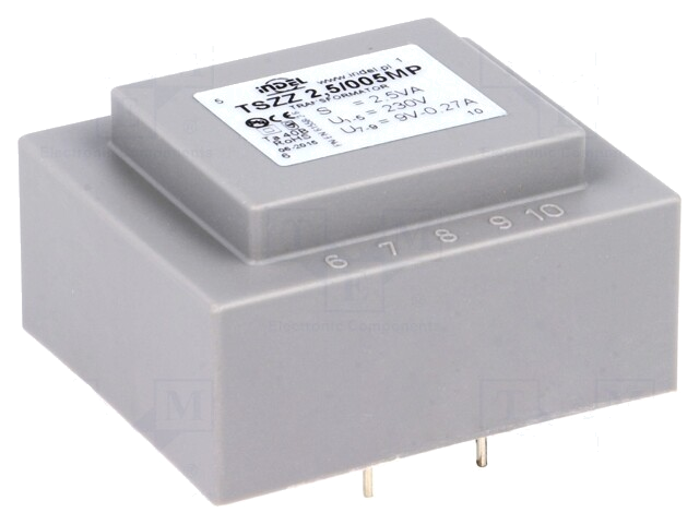 Transformator: ingegoten; 2,5VA; 230VAC; 9V; 270mA; PCB; IP00