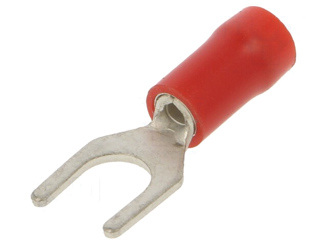 Uiteinde: vork; M5; Ø: 5,3mm; 0,25÷1,5mm2; klemmen; voor draad; rood