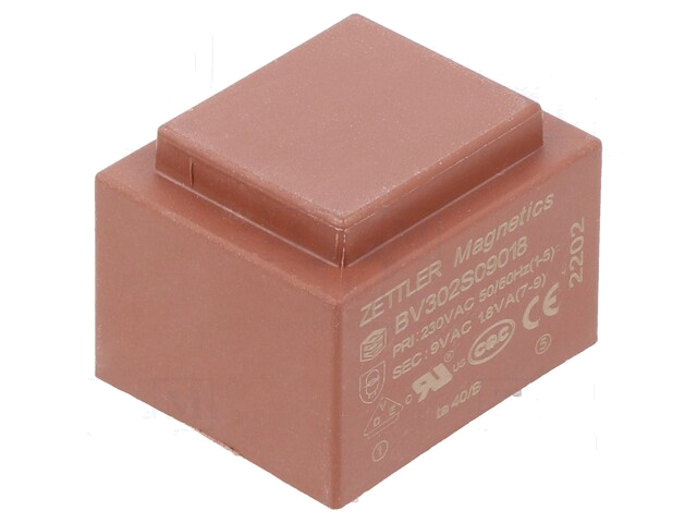 Transformator: ingegoten; 1,8VA; 230VAC; 9V; 200mA; PCB