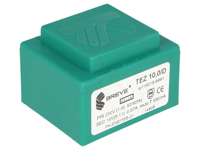 Transformator: ingegoten; 10VA; 230VAC; 15V; 666,6mA; PCB; IP00