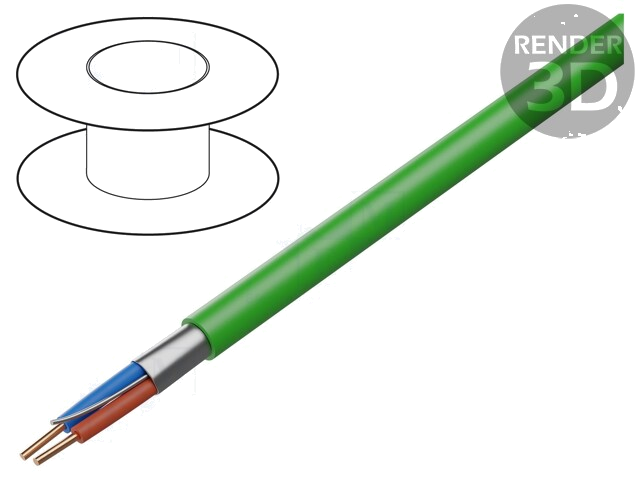 Leiding; 1x2x0,8mm2; EiB/KNX; draad; Cu; PVC; groen; 500m; CPR: Eca
