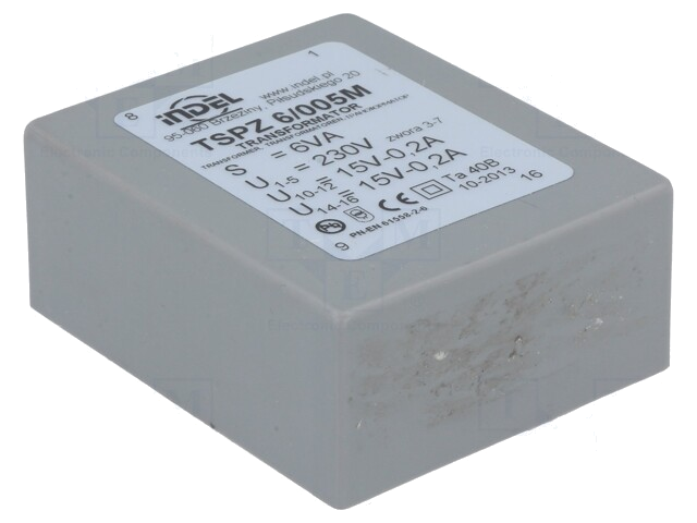 Transformator: ingegoten; 6VA; 230VAC; 15V; 15V; 200mA; 200mA; PCB