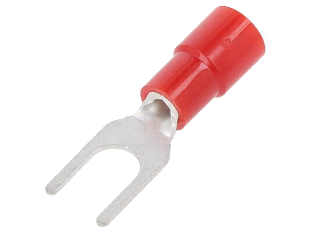 Uiteinde: vork; M4; Ø: 4,3mm; 0,3÷1,65mm2; klemmen; voor draad; rood