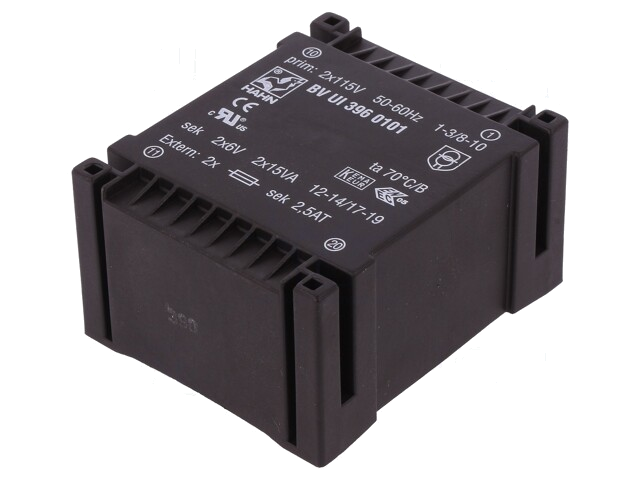 Transformator: ingegoten; 30VA; 115VACx2; 6V; 6V; 2,5A; 2,5A; PCB