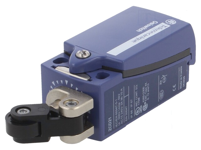 Eindschakelaar; hefboom R 20,2mm, kunststof rol Ø14mm; NO + NC