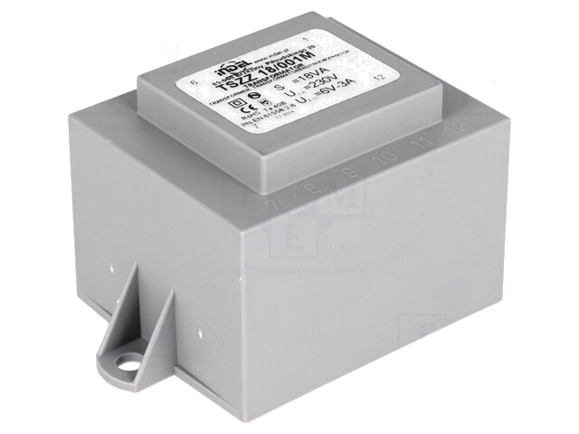 Transformator: ingegoten; 18VA; 230VAC; 6V; 3A; PCB; IP00; A: 52mm