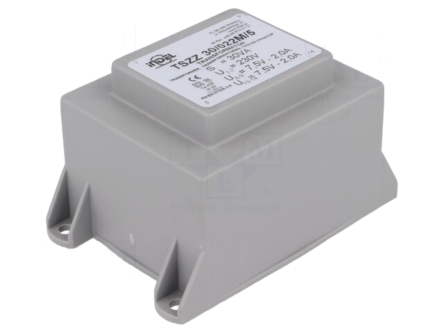Transformator: ingegoten; 30VA; 230VAC; 7,5V; 7,5V; 2A; 2A; PCB; IP00