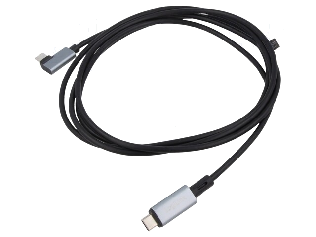 Kabel; USB 2.0; USB-C-stekker,Haakse USB C-stekker; 2m; zwart