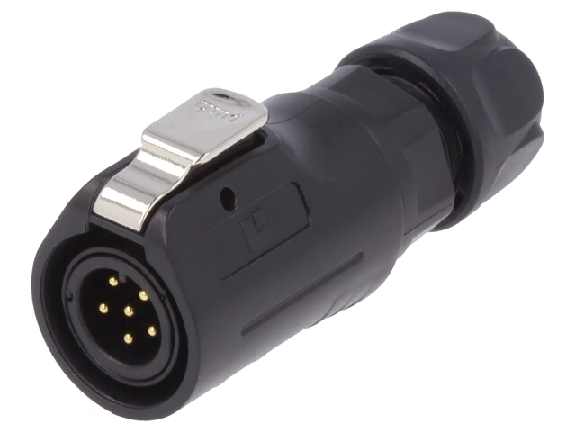 Connector: rond; stekker; maat 12; 02; mannelijk; PIN: 6; verguld; 5A