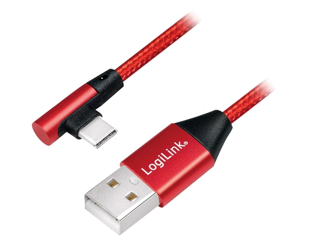 Kabel; USB 2.0; USB-A-stekker,Haakse USB C-stekker; 0,3m; rood