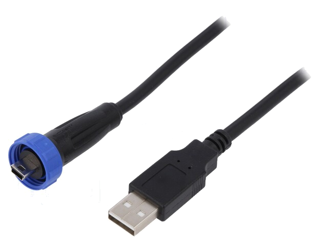 Kabel-adapter; USB-A-stekker,USB B mini stekker (afgesloten)