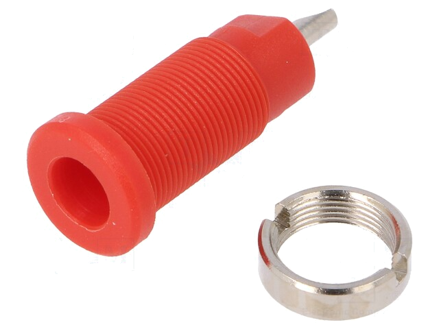 Contact; banaanstekker 2mm; 10A; 600V; 25mm; rood; geïsoleerd; 5mΩ