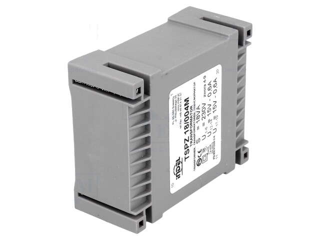 Transformator: ingegoten; 18VA; 230VAC; 15V; 15V; 600mA; 600mA; PCB
