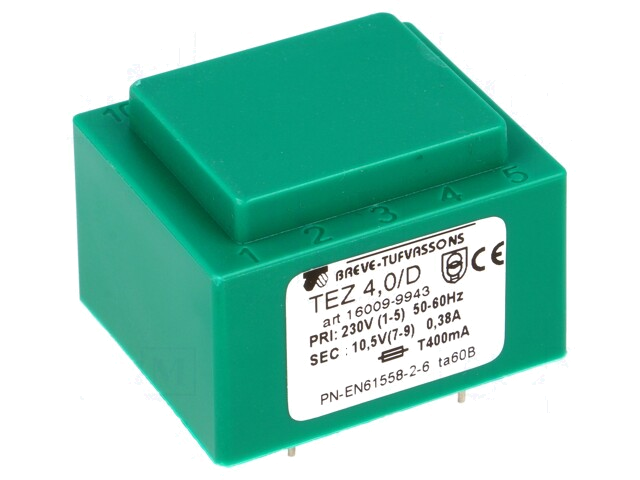 Transformator: ingegoten; 4VA; 230VAC; 10,5V; 380,9mA; PCB; IP00