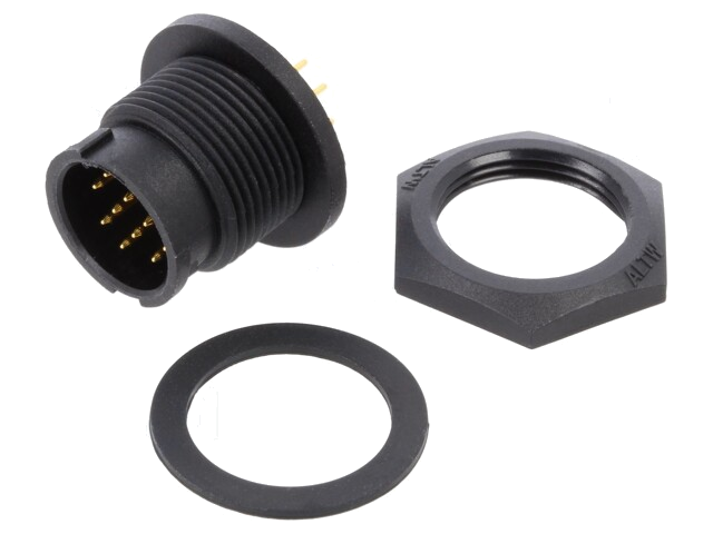 Connector: rond; contact; maat B; mannelijk; PIN: 12; bajonet; 2A