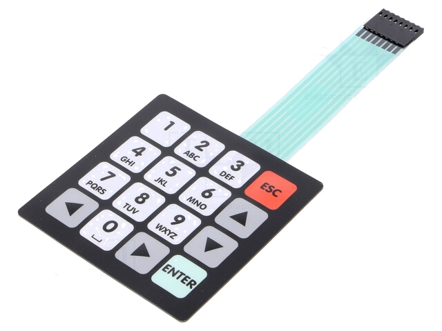 Toetsenbord: membraan-; Aant.knop: 16; W: 80mm; Raster: 2,54mm