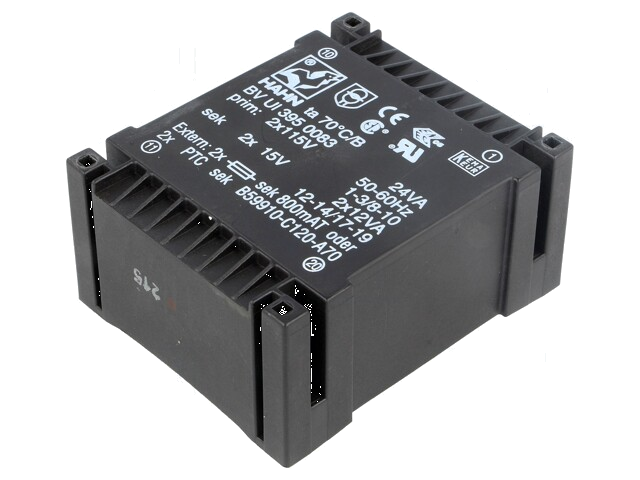 Transformator: ingegoten; 24VA; 115VACx2; 15V; 15V; 800mA; 800mA
