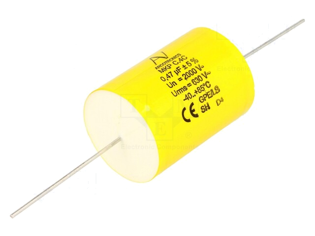 Condensator: polyester; 0,47uF; 630VAC; 2000VDC; ±5%; Ø33,5x44mm