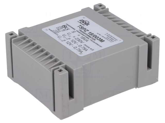 Transformator: ingegoten; 18VA; 230VAC; 12V; 12V; 750mA; 750mA; PCB