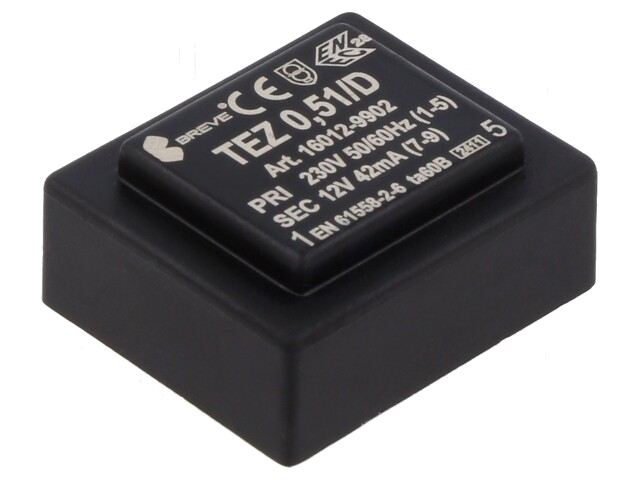 Transformator: ingegoten; 0,5VA; 230VAC; 12V; PCB; IP00; A: 28mm