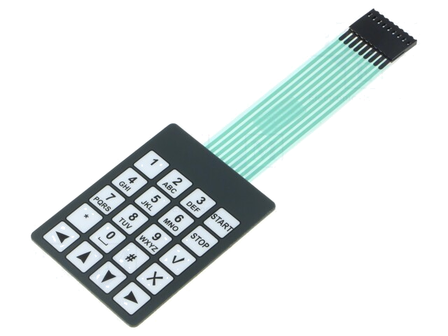 Toetsenbord: membraan-; Aant.knop: 20; W: 54mm; Raster: 2,54mm