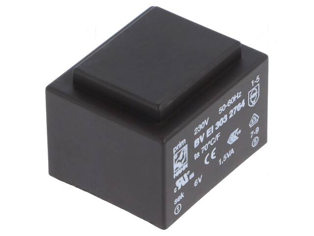 Transformator: ingegoten; 1,5VA; 230VAC; 6V; 250mA; PCB; BVEI