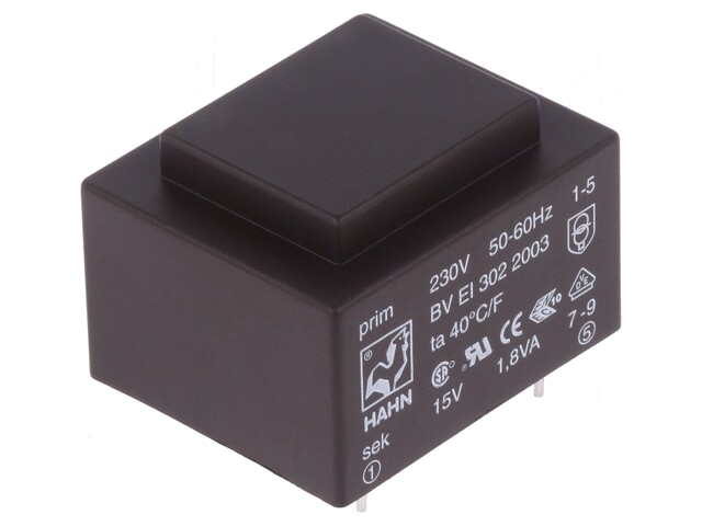 Transformator: ingegoten; 1,8VA; 230VAC; 15V; 120mA; PCB; BVEI