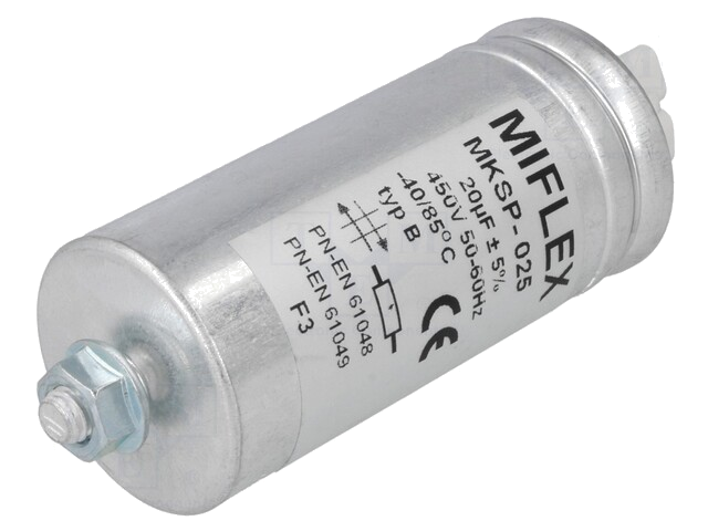 Condensator: voor ontladingslampen; 20uF; 450VAC; ±5%; Ø40x88mm