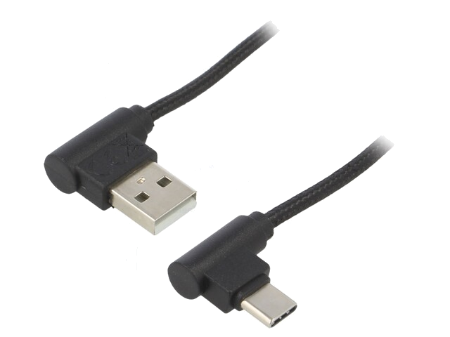 Kabel; USB 2.0; Haakse USB A-stekker,Haakse USB C-stekker; 1m