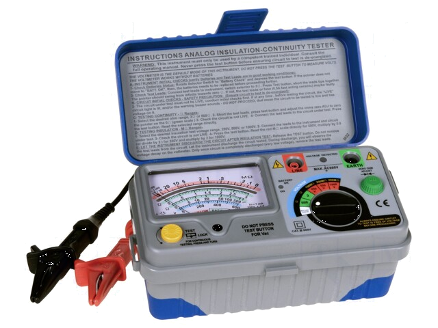 Meter: isolatieweerstand; analoog; VAC: 0÷600V; ±3%; Test: batterij