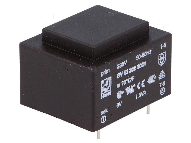 Transformator: ingegoten; 1,5VA; 230VAC; 9V; 166mA; PCB; BVEI