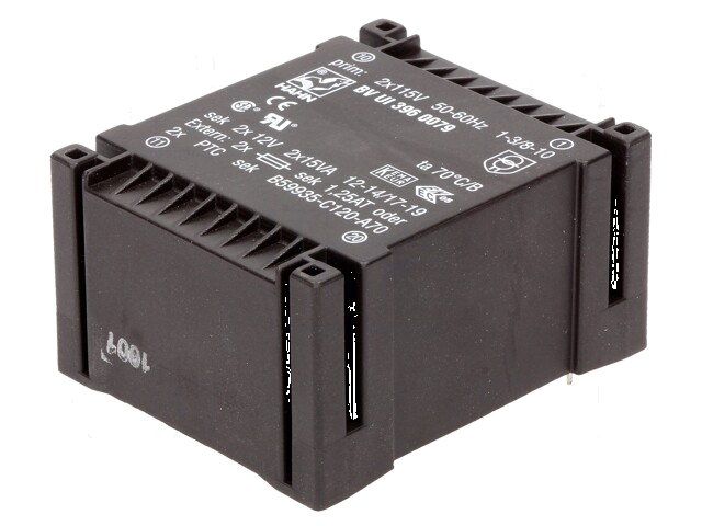 Transformator: ingegoten; 30VA; 115VACx2; 12V; 12V; 1,25A; 1,25A