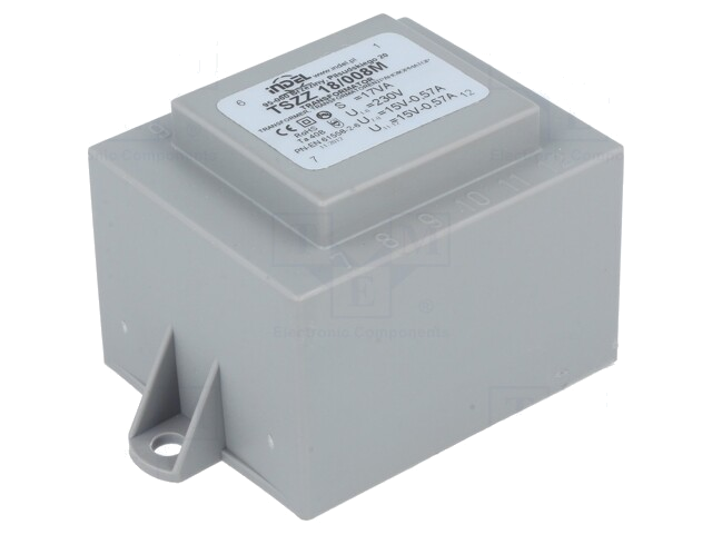 Transformator: ingegoten; 18VA; 230VAC; 15V; 15V; 600mA; 600mA; PCB