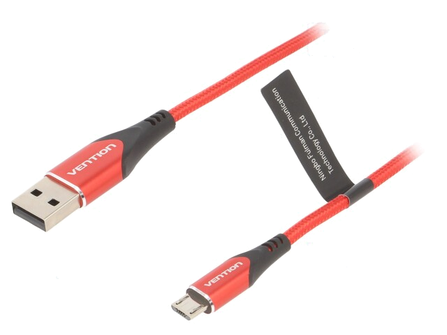 Kabel; USB 2.0; USB-A-stekker,USB B-microstekker; 2m; rood; 3A