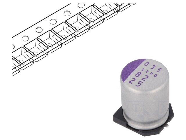 Condensator: polymeer; 82uF; 25VDC; SVPD; SMD; ±20%; -55÷125°C; 28mΩ