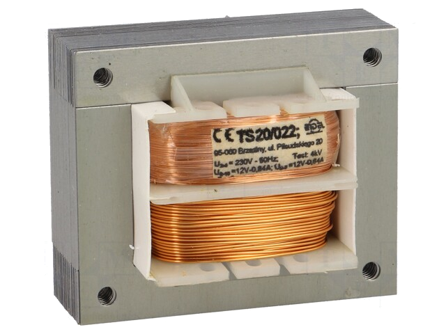Transformator: netwerk; 20VA; 230VAC; 12V; 12V; 840mA; 840mA; IP00