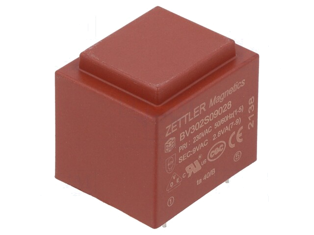 Transformator: ingegoten; 2,8VA; 230VAC; 9V; PCB; 32,8x27,8x29,8mm