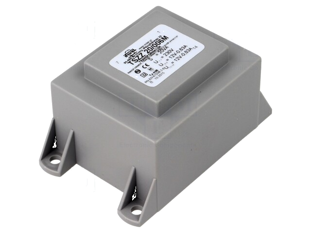Transformator: ingegoten; 20VA; 230VAC; 12V; 12V; 830mA; 830mA; PCB