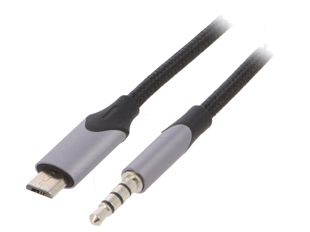 Kabel; Jack 3,5mm stekker,USB B-microstekker; vernikkeld; 1m