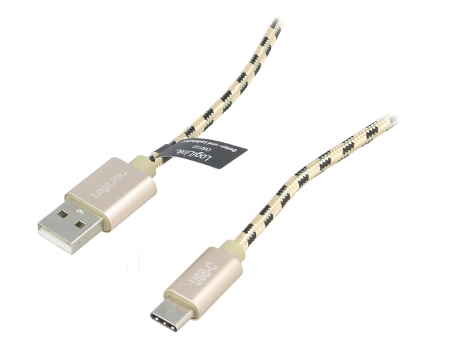 Kabel; USB-A-stekker,USB-C-stekker; 1m; zwartbruin; PVC; textiel