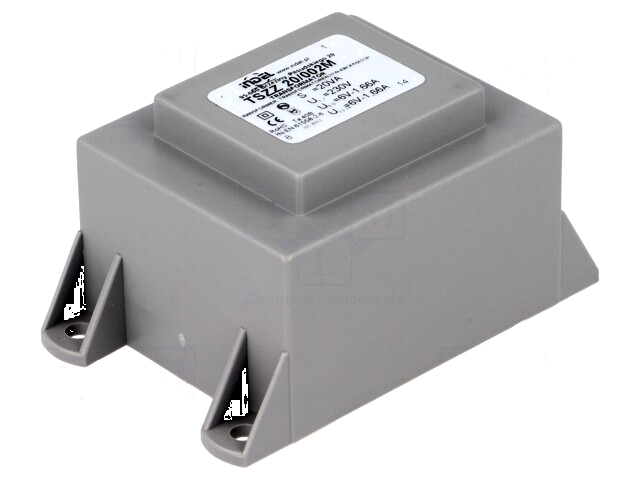 Transformator: ingegoten; 20VA; 230VAC; 6V; 6V; 1,66A; 1,66A; PCB